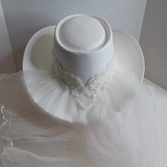 Vintage Western Cowboy Hat Bride Wedding Rhinestone with Veil - Picture 6 of 15